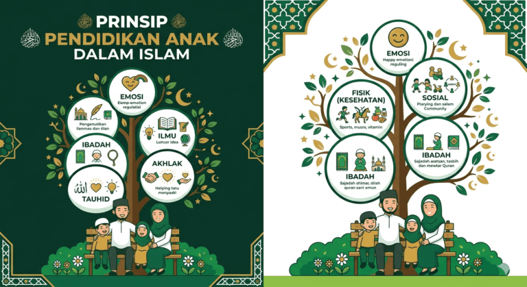 Infografis prinsip pendidikan anak dalam Islam beserta dalil dan panduan praktis untuk orang tua Muslim