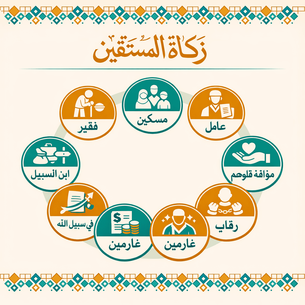 Ilustrasi alur distribusi zakat dari muzakki kepada delapan golongan mustahiq