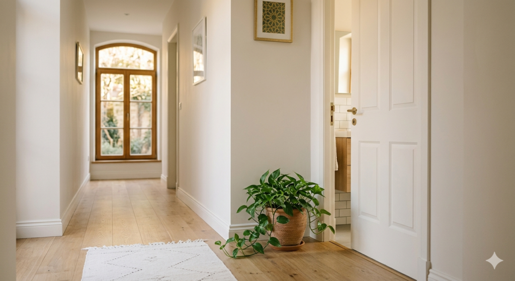 suasana lorong rumah islami di luar kamar mandi untuk ilustrasi doa keluar kamar mandi