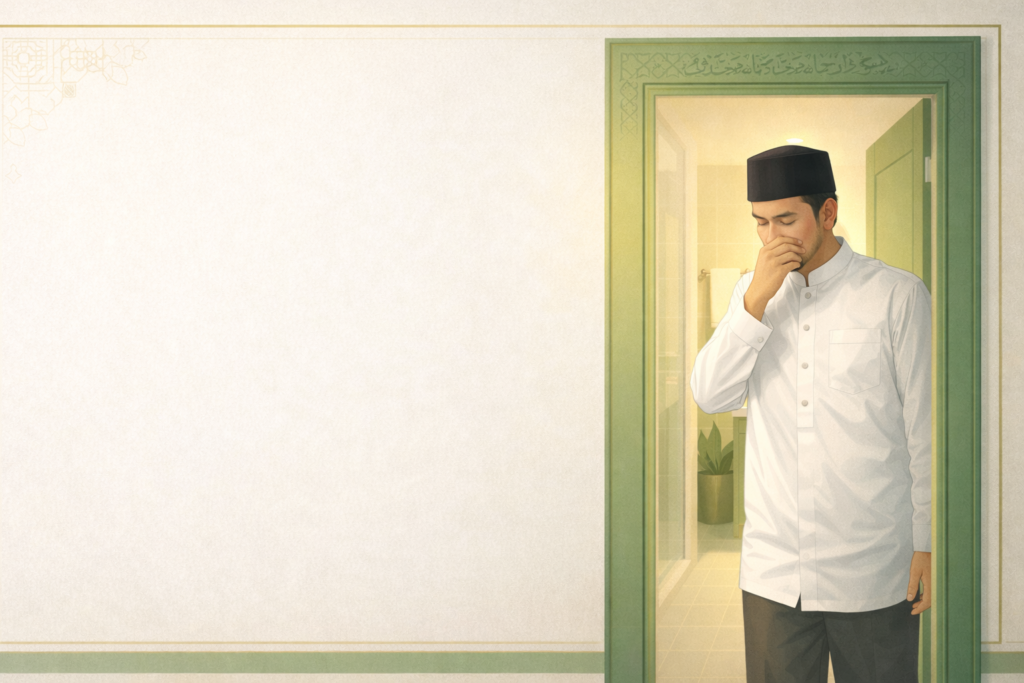 ilustrasi pintu kamar mandi dengan motif islami untuk doa masuk kamar mand