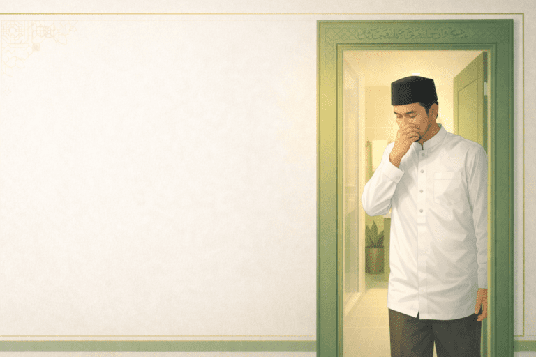 ilustrasi pintu kamar mandi dengan motif islami untuk doa masuk kamar mand