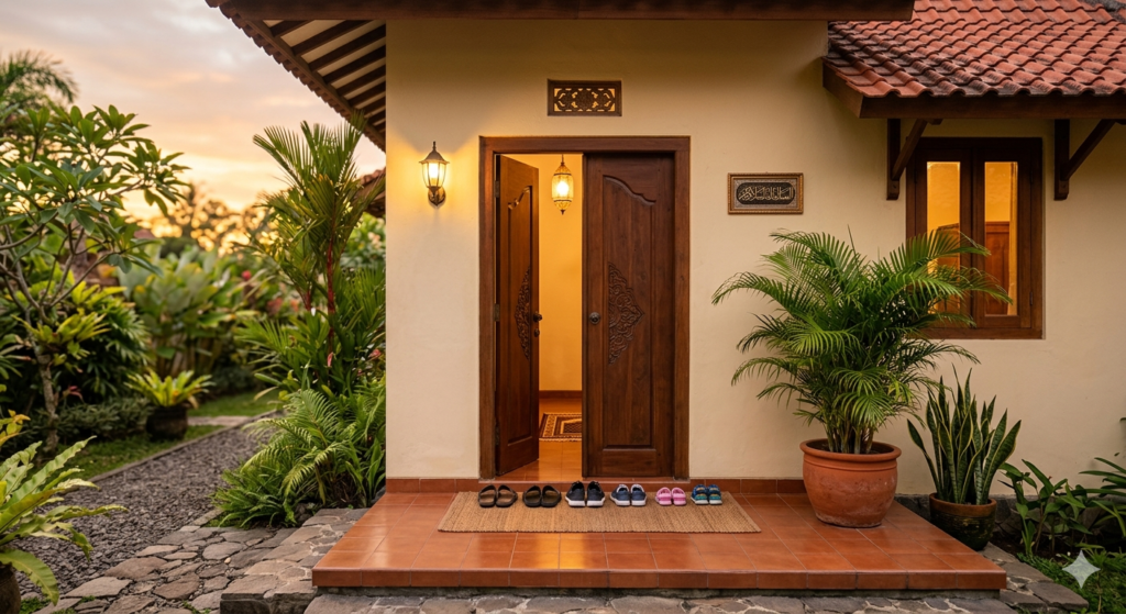 pintu masuk rumah muslim indonesia yang hangat dan berkah untuk ilustrasi doa masuk rumah