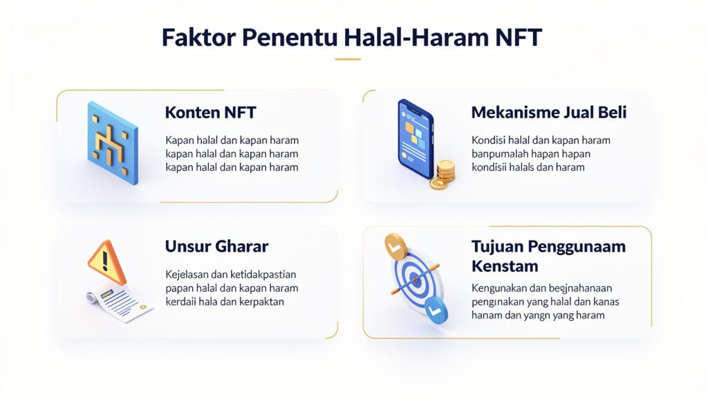 Infografis faktor penentu hukum halal haram NFT dalam Islam