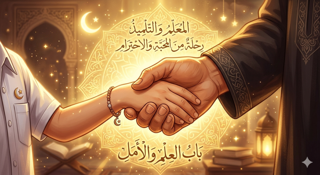 Ilustrasi etika murid dalam Islam melalui hubungan guru-murid yang saling menghormati dan menyayangi