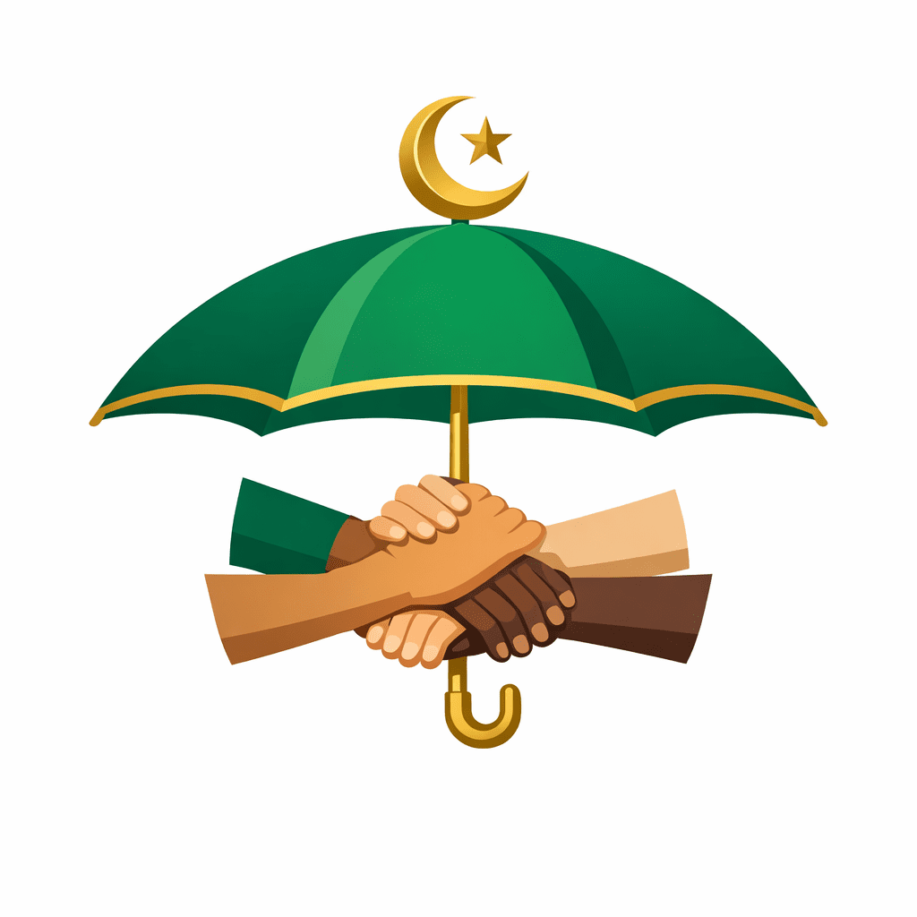ilustrasi konsep takaful asuransi syariah saling melindungi dalam komunitas muslim