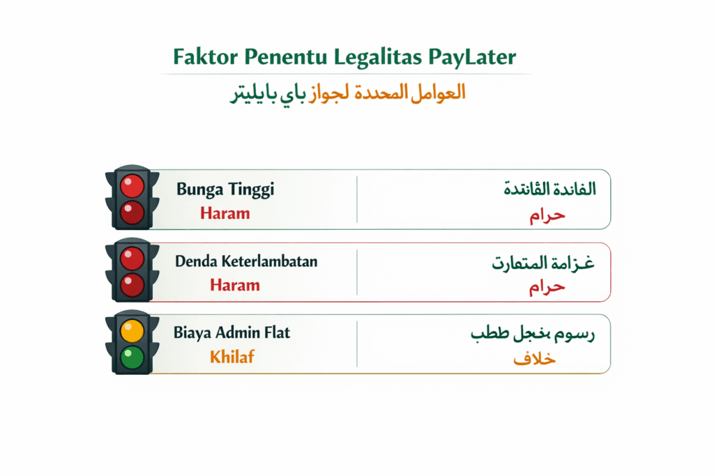  infografis 3 faktor penentu hukum paylater halal haram bunga denda biaya admin dalam islam