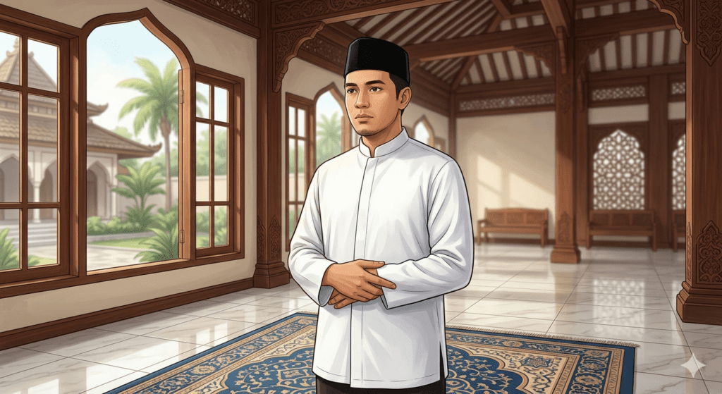 Seorang Muslim bersiap menunaikan shalat dengan memastikan seluruh syarat sah shalat telah terpenuhi.