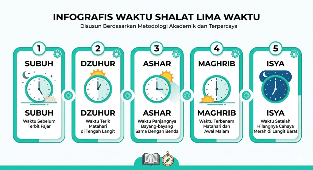 Infografis Waktu dan Niat Shalat 5 Waktu dalam Islam