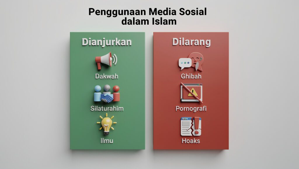 Infografis penggunaan media sosial yang dianjurkan dan dilarang dalam Islam
