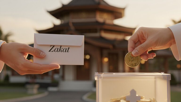 Ilustrasi perbedaan sedekah vs zakat — dua bentuk ibadah harta dalam Islam yang memiliki hukum, syarat, dan keutamaan berbeda sesuai mazhab Syafi'i.