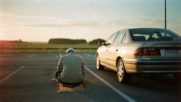 musafir melaksanakan shalat qashar dan jama' dalam perjalanan di pinggir jalan
