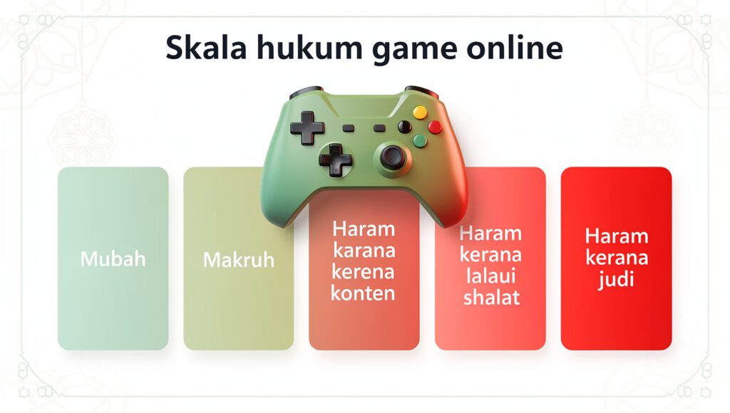 Infografis skala hukum game online dalam Islam dari mubah hingga haram