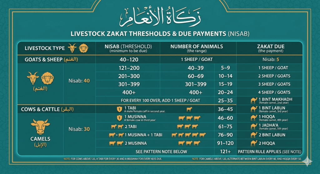 Infografis tabel nisab zakat peternakan kambing sapi dan unta lengkap