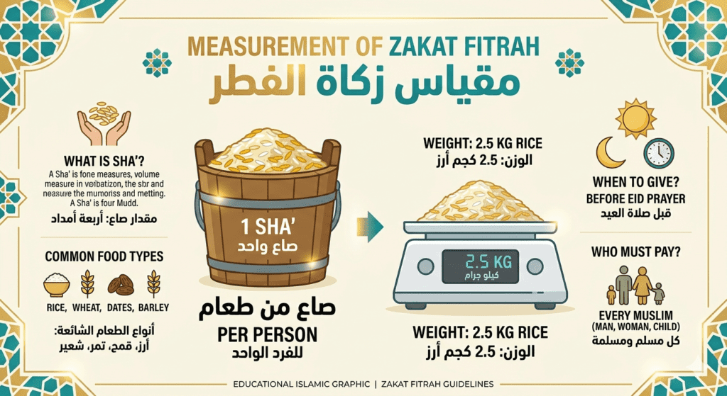 Ilustrasi ukuran besaran zakat fitrah satu sha sama dengan 2,5 kg beras