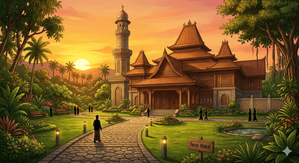 Masjid yang dibangun di atas tanah wakaf adalah contoh nyata warisan peradaban Islam — pahala wakifnya terus mengalir selama bangunan itu masih digunakan.